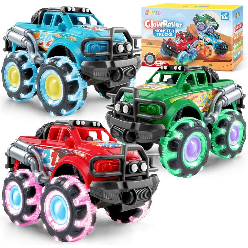 3 Pack Monster Truck Toy for Kids, Monster Toy Truck with Flashing LED Wheels -Friction-Powered- Light-Up Cars for Toddlers -Christmas Birthday Gifts for Boys And Girls