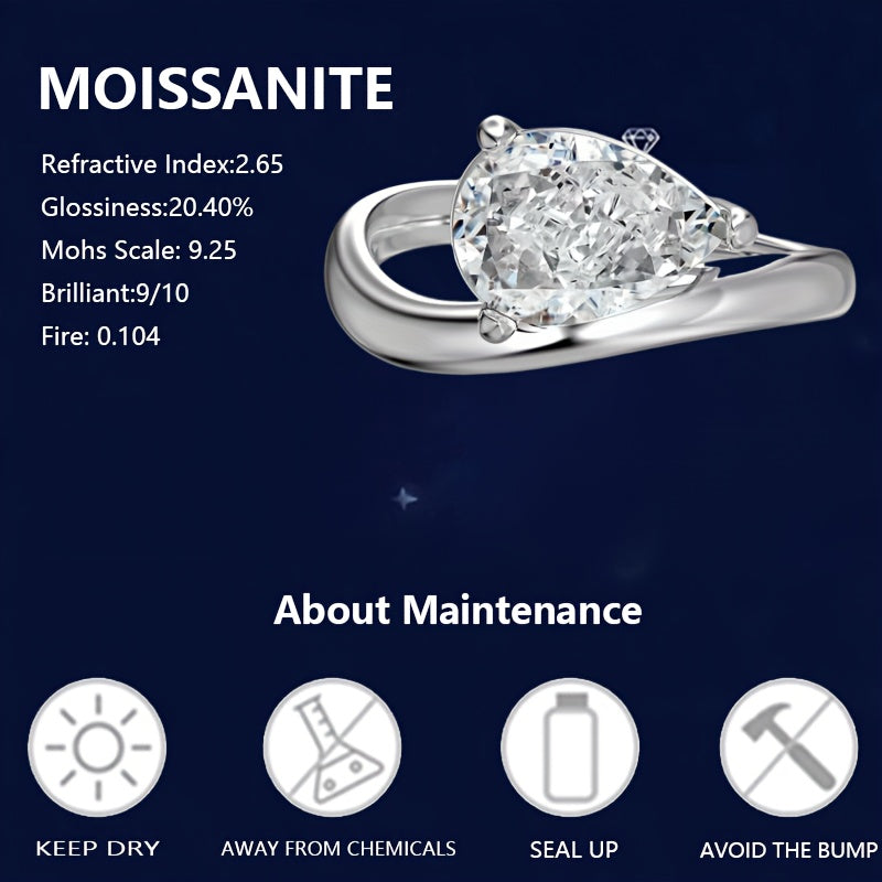 925 Silver 1.5ct Water Drop Morganite Ladies' Ring, Pear-shaped Creative Wedding Ring, Light Luxury Niche Style, Suitable For Wedding Banquet Party Honeymoon Gift Box Of About 3g, Perfect For Gifting To Girlfriend, Bride, Eng