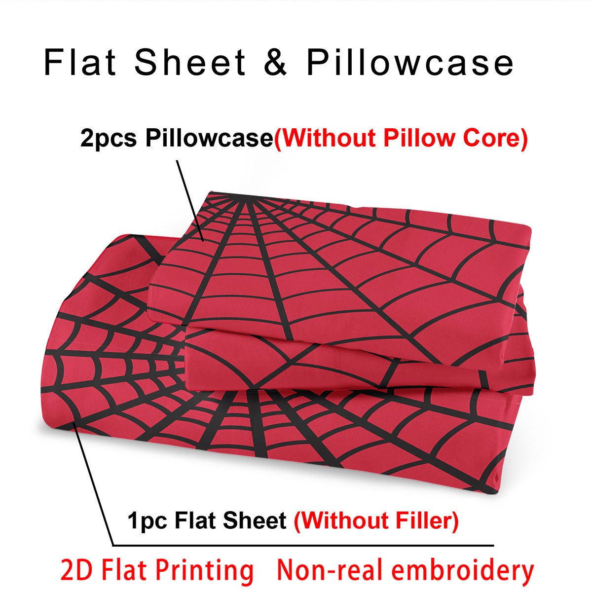 1pc Fitted Sheet + 2pcs Pillowcases Room Decor Mattress Protector Fitted Sheet Set Bedding Set Spider Web Red Pattern Mattress Cover Goth Boho Mattress ProtectorWithout CoreHalloween Christmas Decorations, Bed Accessories, Wi