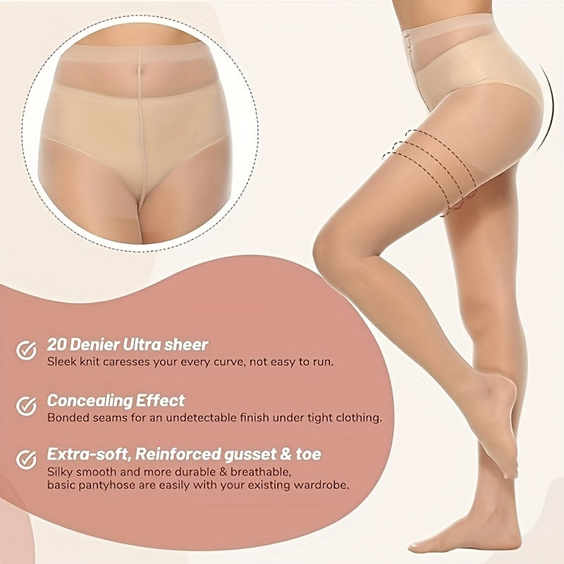 6 Pairs Women'S High-Waisted Sheer Pantyhose - Smooth Lightweight Breathable Tights with Arch Support & Control Top, Nude/ - Everyday & Formal Wear, Comfortable All-Day Fit, Hand Washable - Versatile for Casual, Office, Party