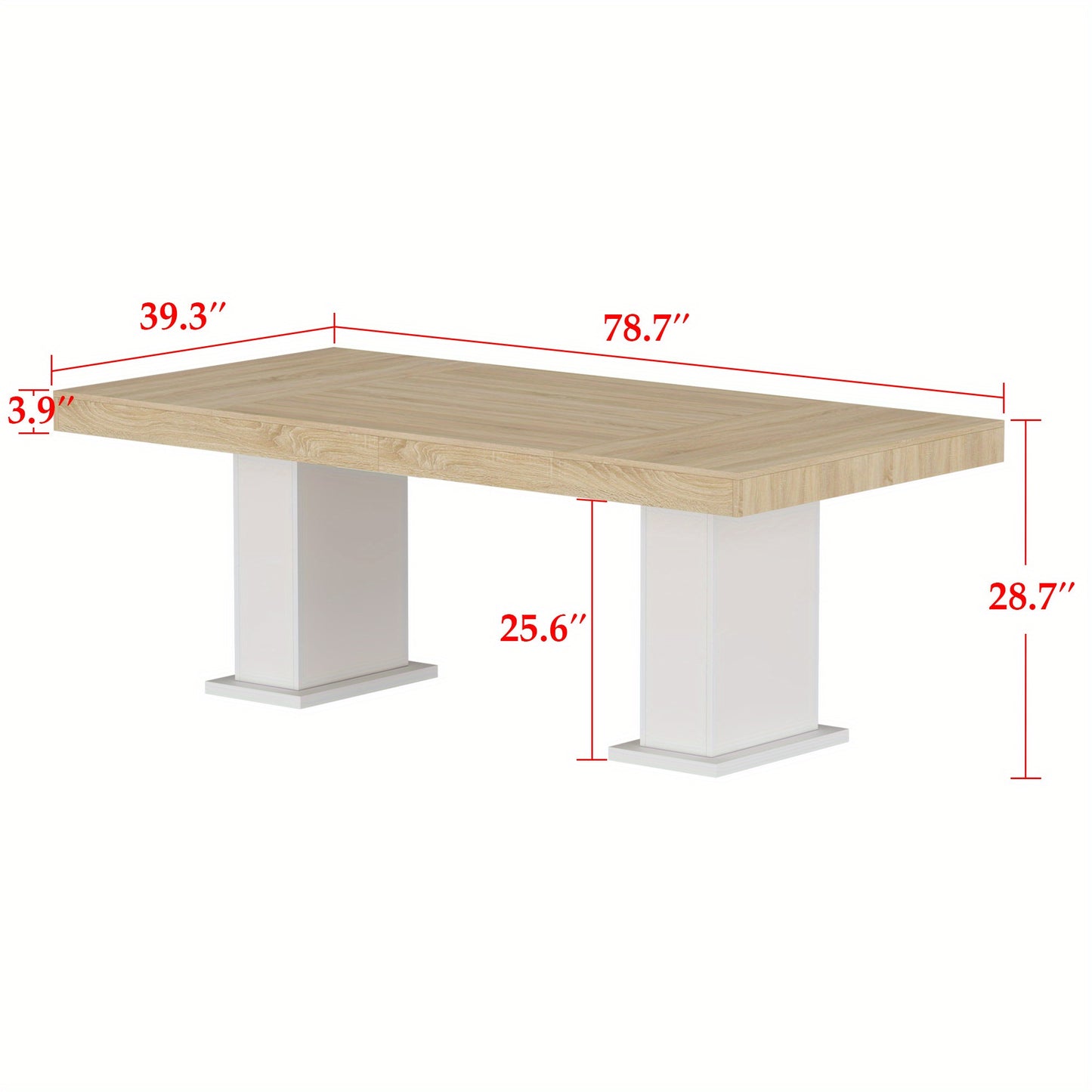 78.7'' W Large Wooden Dining Table | Heavy Duty Metal Frame, Rectangular, Wooden Grain Top, Easy To Assemble, White Base, Rustic Style, Hardwood Material, Brand: FUFU&GAGA