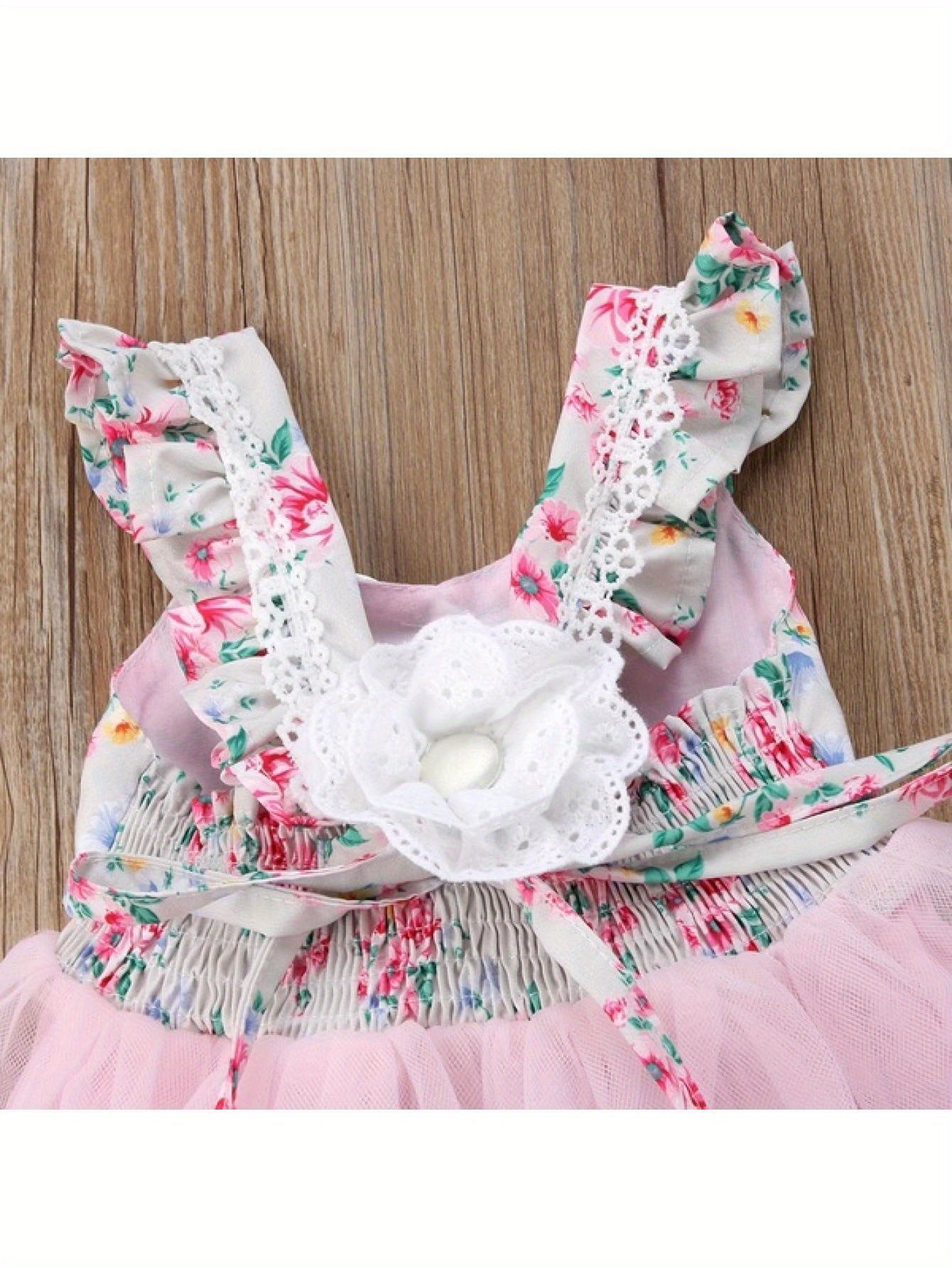 Girls' Sleeveless Tutu Princess Dress with Floral Print & Faux Drawstring Waist - Soft Pink Tulle Wedding Bridesmaid Party Pageant Dress for Spring/Summer, Wedding Dresses for Bride