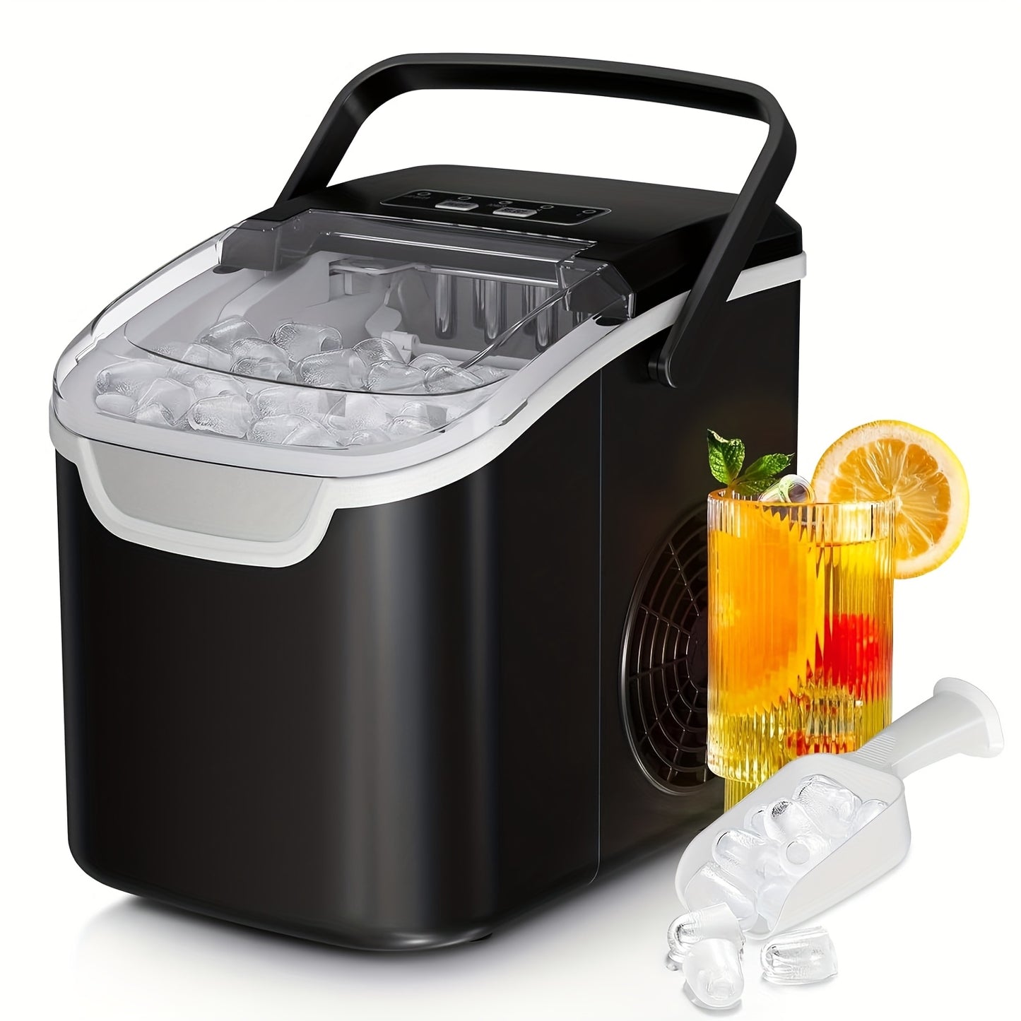 KNDKO Ice Maker, Making Ice In 8mins- Portable with Detachable Water Tank, Produces 26Lbs Ice/ Day, Self-Cleaning Function, Perfect for Home, Office, Parties.