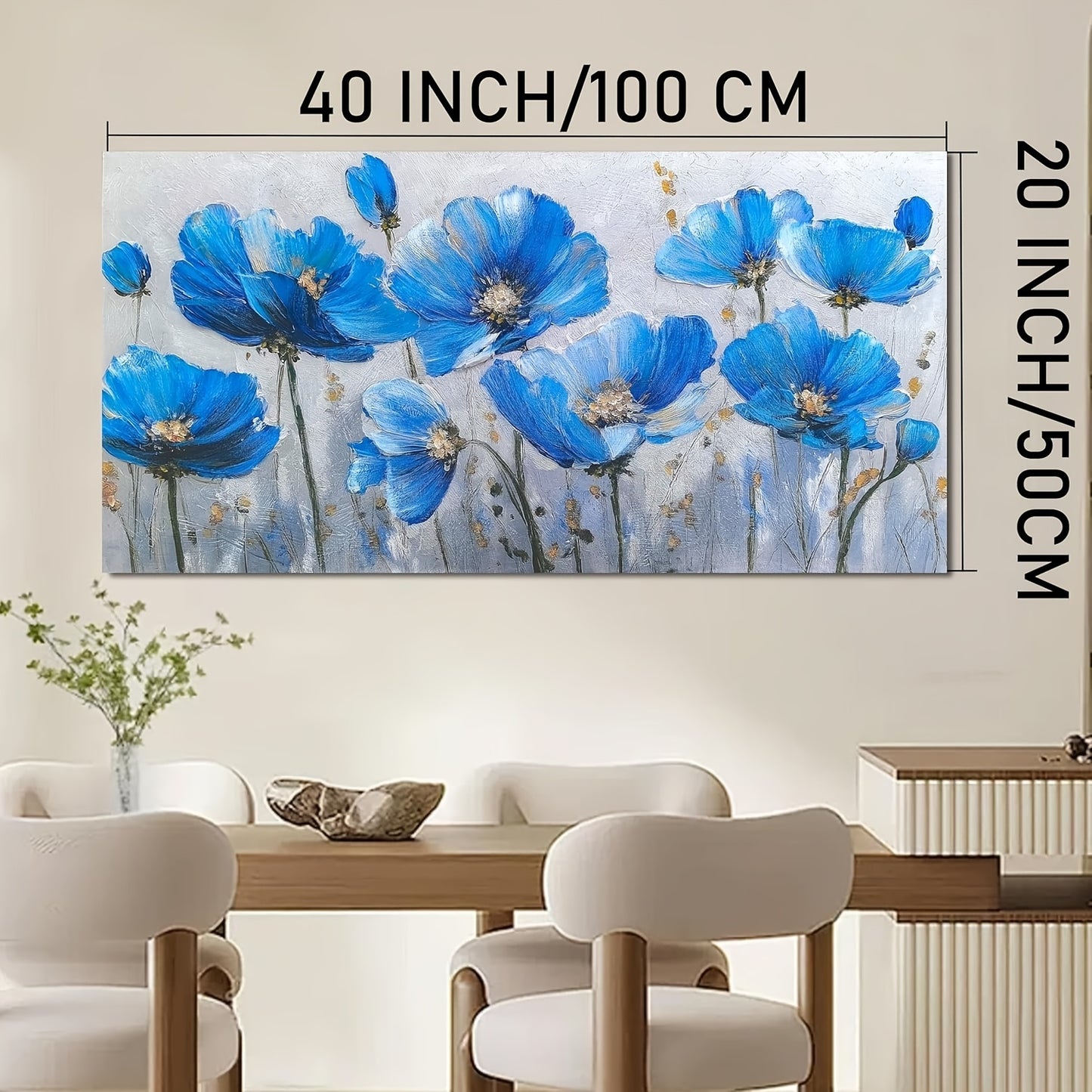 Large Blue Wildflower & Botanical Canvas Wall Art - Frameless 20x40 Inch Wildflower Pictures Suitable for Room & Office Decor, Beauty Large Artwork