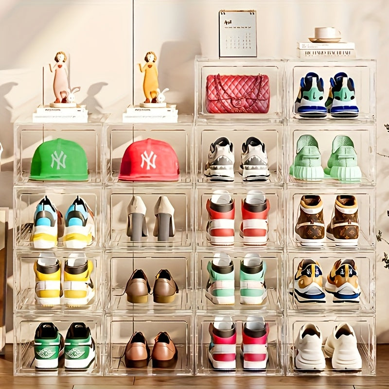 12-pack Stackable Shoe Boxes Upgraded Sturdy Shoe Storage Boxes With Transparent Magnetic Doors, Multi-functional Athletic Shoe Storage, Shoe Box Organizers Suitable For US Size 12 Made Of Injection-molded Acrylic, Multi-func