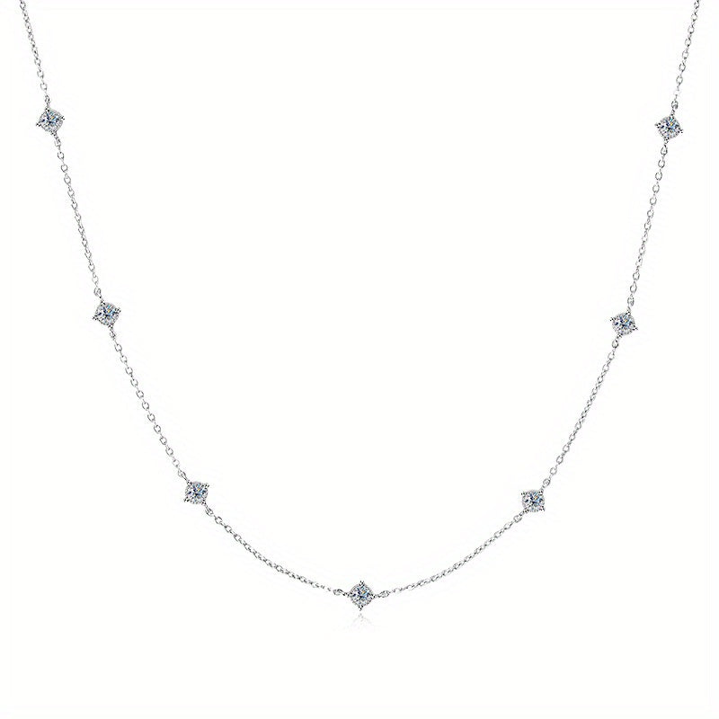 Elegant S925 Silver 0.7 Carat Moissanite Seven-Star Collar Necklace - Vintage Style, Perfect for Birthdays, Mother'S Day, Weddings & Daily Wear, Gift Box Included, Approx. 2.8