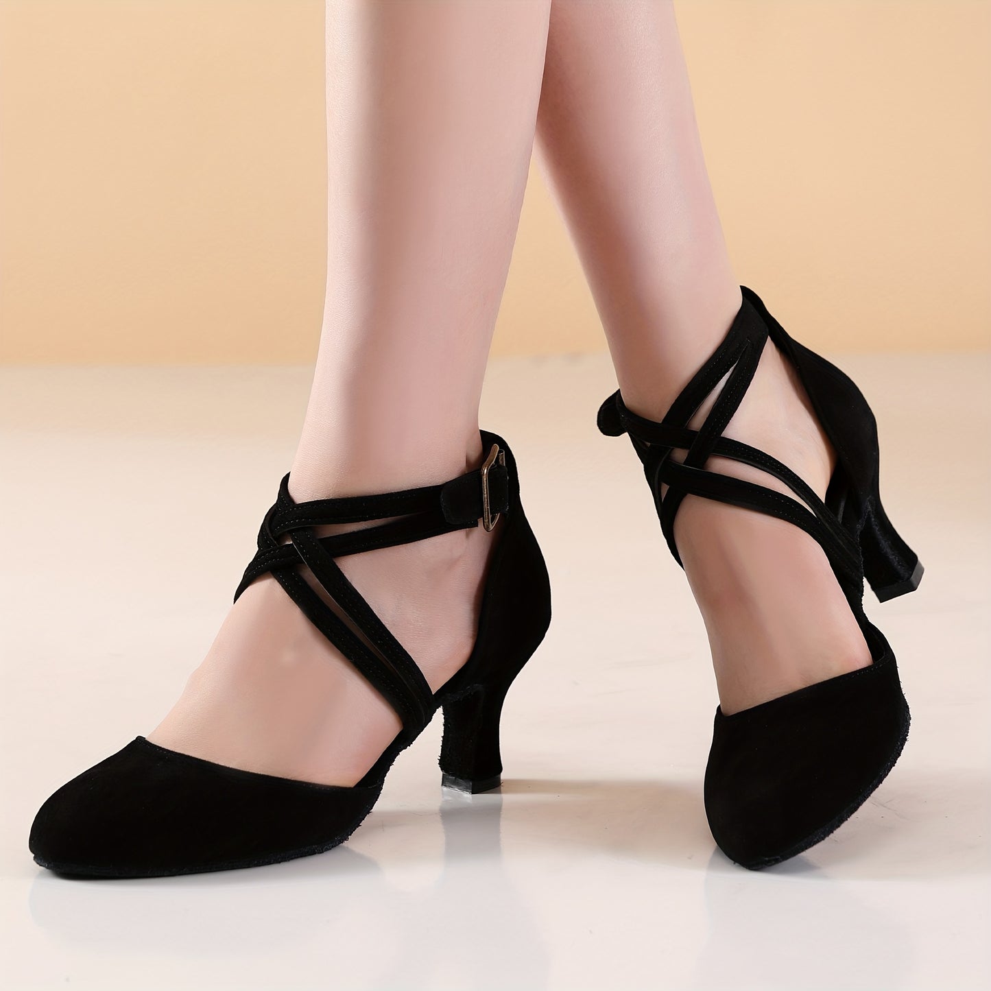 Womens Latin Salsa Dance Shoes - Soft Indoor Fabric, Secure Cross-Straps, Stylish Low Heel, Ultra-Comfortable Fit - Perfect For Cha Cha, Ballroom - Multiple Colors