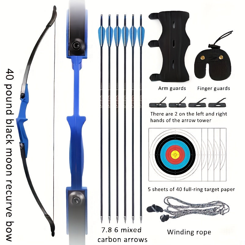 Archery 51" Takedown Recurve Bow And Arrows Set For Adults, Right Hand Practice Kit With 6pcs Real Feather Carbon Arrows For Beginner-best Gift For Holiday