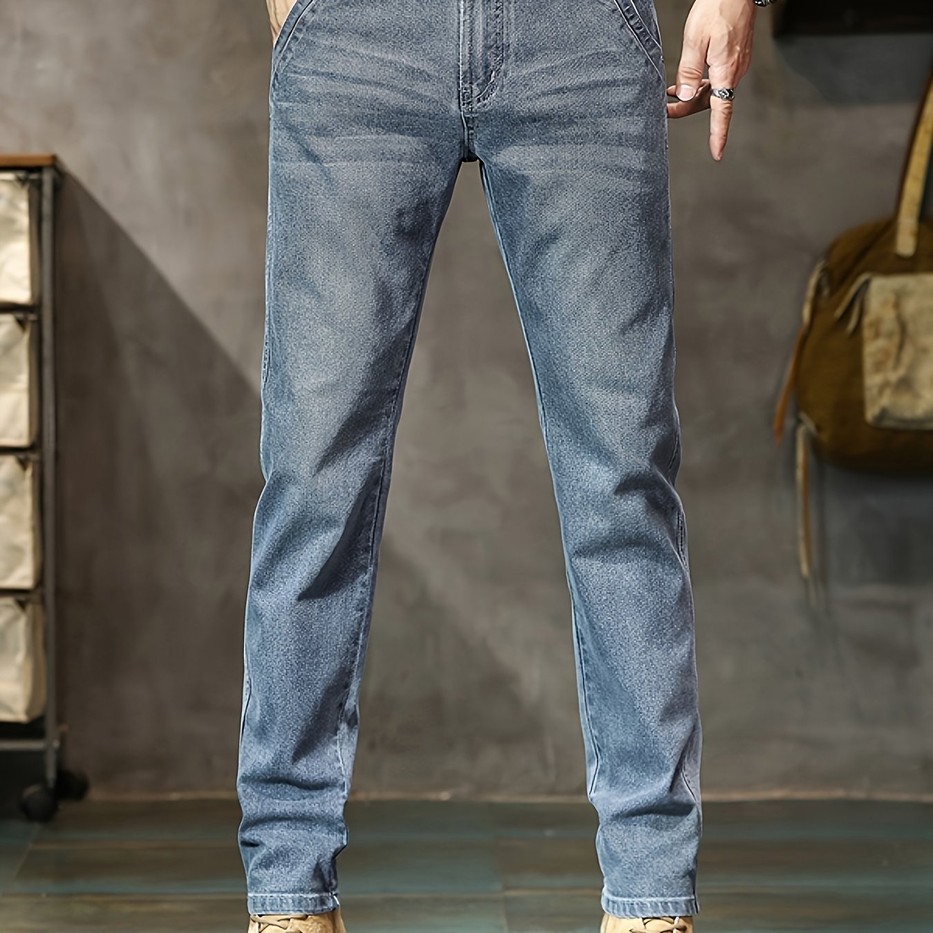 Men'S Straight Slim Jeans - Skin-Friendly Soft Cotton Blend Pants, Mid-Rise Non-Bulky Fit, Three-Dimensional Hem for Stability - Winter Jeans for Everyday & Formal Outfits - Classic Straight-Leg Denim Trousers, Straight Leg J