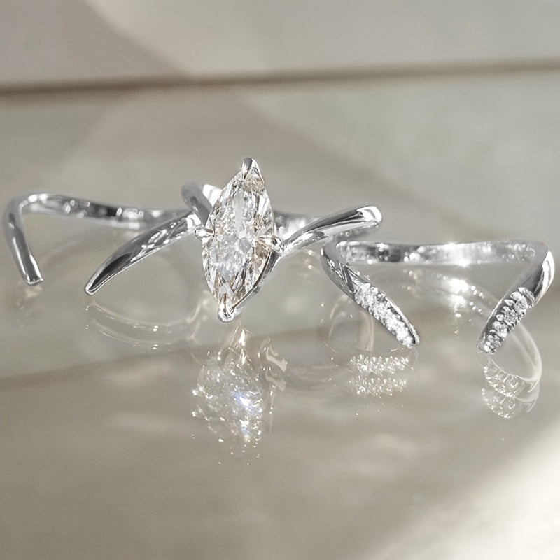 925 Silver 2ct Marquise-Cut Moissanite Stackable Ring, Women's Moissanite Jewelry, Silver Ring 3pcs EngaSynthetic Gemstoneent Set High-Quality Women's Wedding Band, for Daily Vacation Proposal A Gift Of Blessings for Loved On