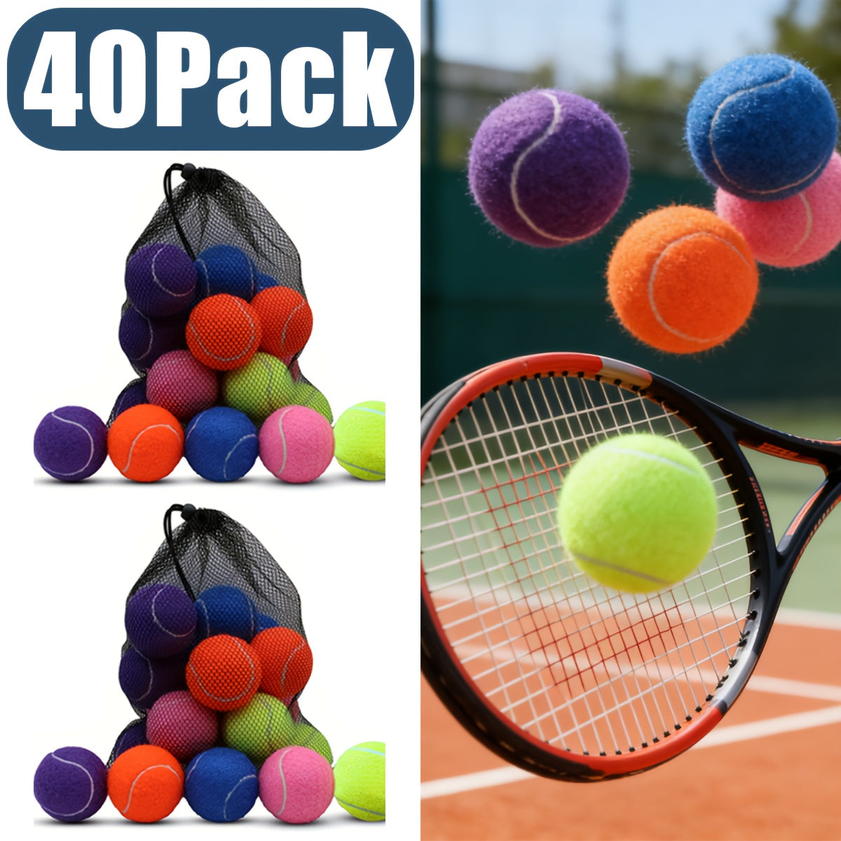 40pcs Set Of Training Tennis Balls, High Elasticity And Durable Rubber Tennis Balls for Training, Multi-purpose Style, Bright Colors, Dog Tennis Balls, Tennis Enthusiasts, Backyard Practice, Portable, Durable, with Storage Ba