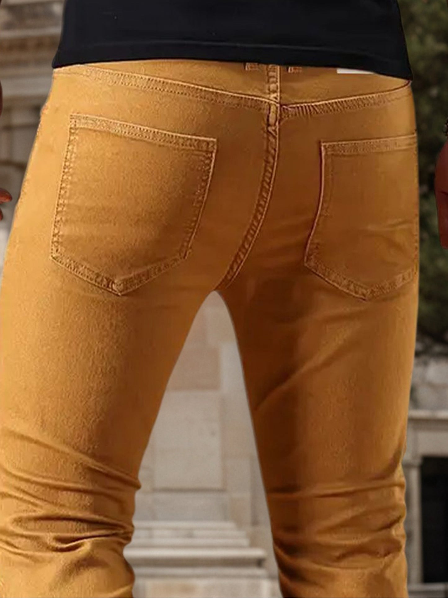 Fashionable long pants Slim-fit jeans Men's jeans with durable fabric, stretchy long pants style, cycling Men's pants, business casual brown long pants