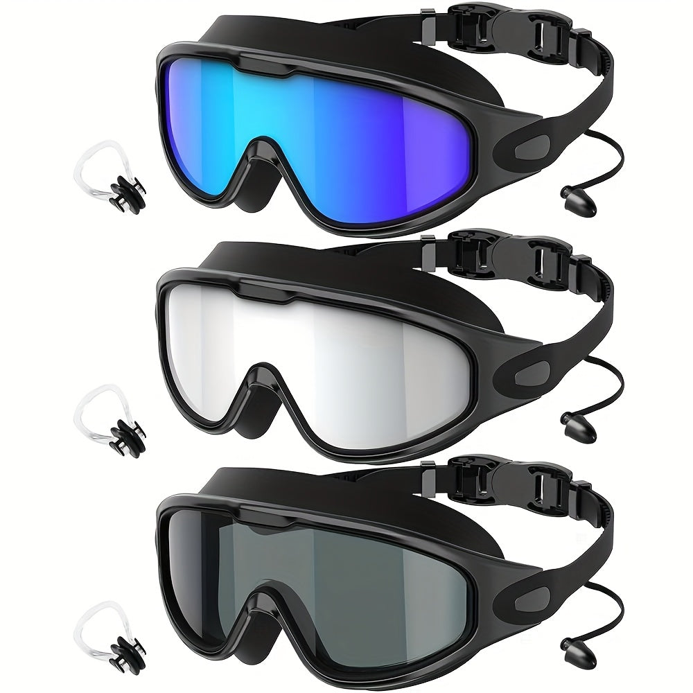 3pcs NSSIW Trendy Retro Adult Large Frame Casual Swimming Goggles Men's Women's Universal Plain Swimming Goggles Goggles - Casual Goggles Swimming Goggles