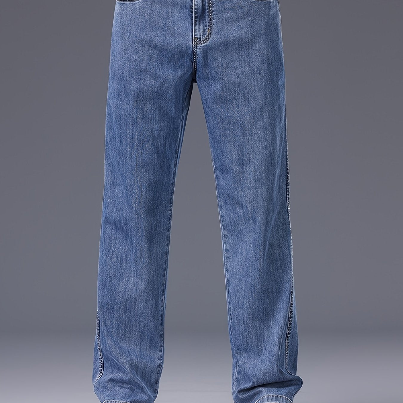 Men's Lyocell Stretch Denim Straight-Leg Jeans - All-Season Business Casual Pants with Button Detail, Machine Washable, Classic Regular Fit & Solid Color Design, Versatile for Office & Casual Attire, Durable Fabric Pants, Tim