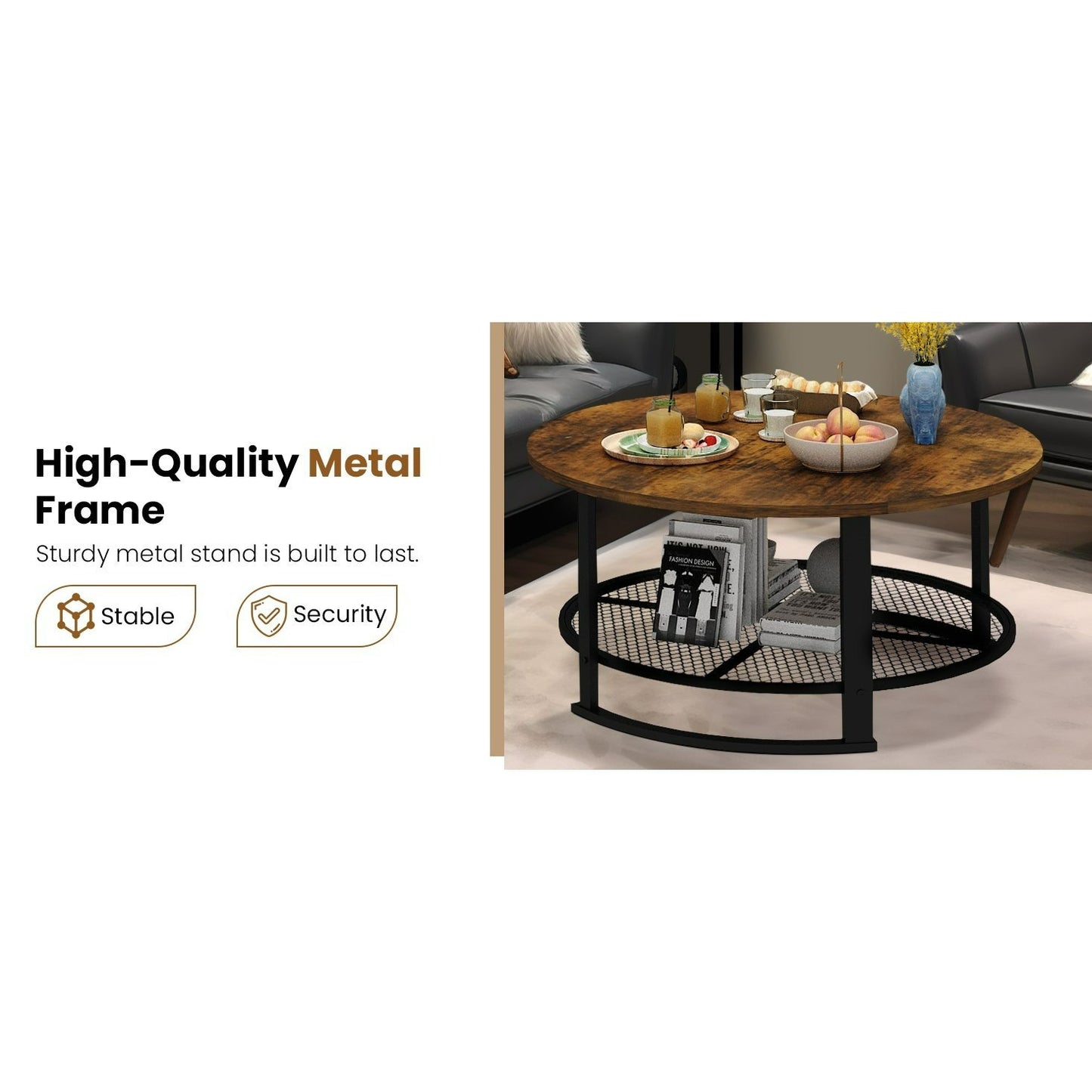 3-Piece Coffee Table Set – Rustic Brown Center Table & 2 End Tables, Modern Living Room Furniture for Small Space or Apartment