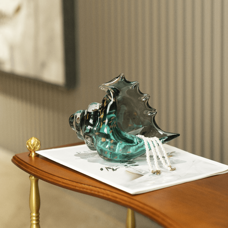 1pc green glass conch, Office storage glass seashells, marine animal storage ornaments, home decoration creative art collection sculptures, beach gifts, birthday gifts for beach enthusiasts