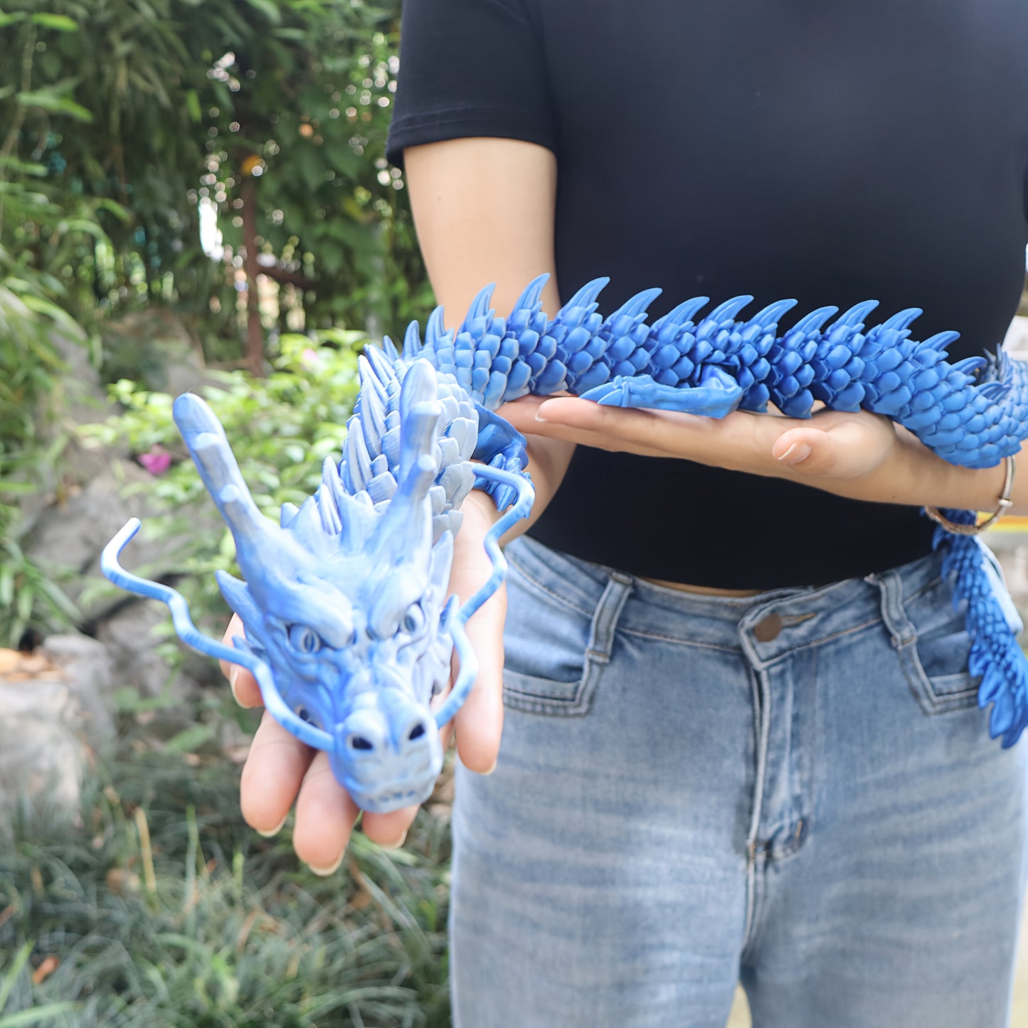 Extra Large 35.4-Inch (35.04inch) 3D Printed Dragon Figure - Poseable Fidget with Movable Joints, Crystal-like Scale Texture & Teeth - Home/Office/Collectors Display Decor - Dragon Statue for Anime/Movie Fans - Challenging Po