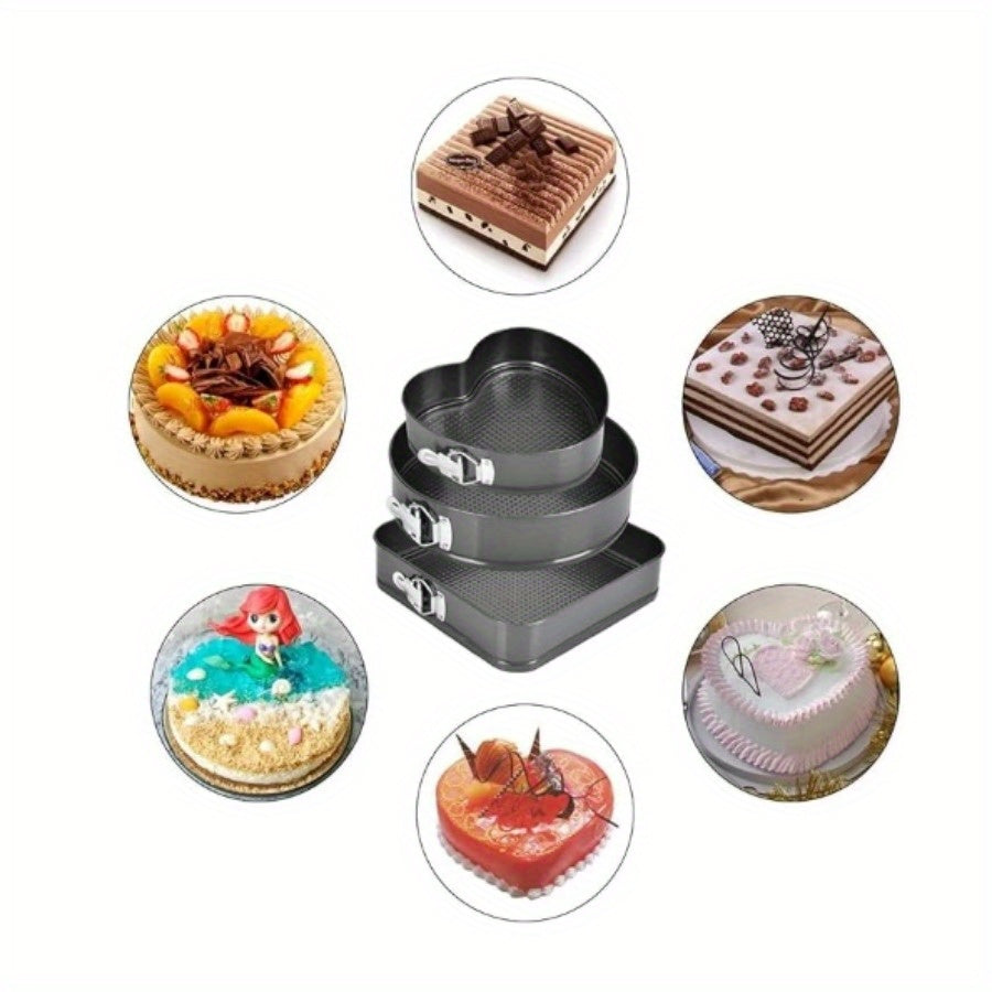 6pcs Cake Pan Set | 3 Shapes (Square/Round/Heart) X2, Carbon Steel Baking Mold With Removable Bottom, Non-stick Pan, Heavy Duty Cake Pan For Chiffon/Mousse/Cheesecakes, Wedding/Birthday Kitchen Tools