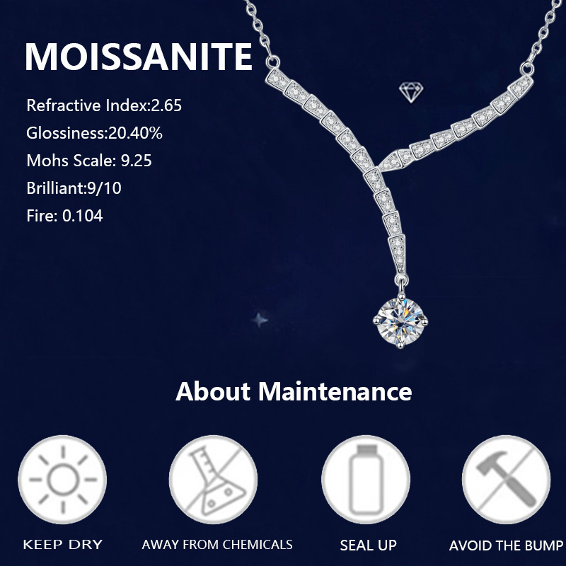 A 925 silvery 1 carat Moissanite 14K Golden plated V-shaped necklace, a versatile snake couple pendant necklace and clavicle chain, suitable for daily wear and Christmas, Halloween, Valentine's Day, birthday and New Year gift