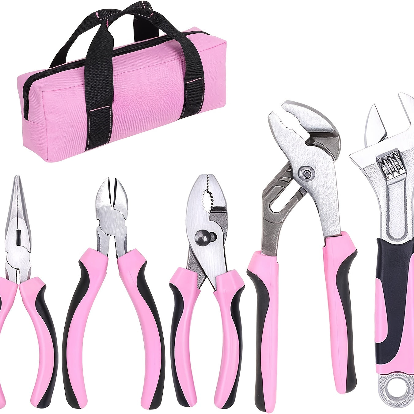 5- Utility Pliers Set with Storage Bag, Includes Groove Joint, Diagonal, Long Nose, Slip Joint Pliers and 8" Adjustable Wrench