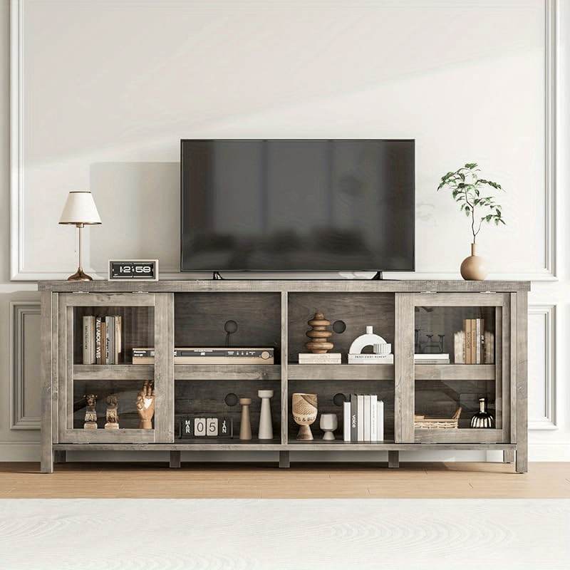 65 Inch TV Stand with Sliding Glass Doors - Heavy-Duty Non-Wood Entertainment Center, Modern Media Console with Storage Cabinet, Easy Assembly Living Room & Home Theater Furniture for Large TVs up to 65 Inches, Display Shelvi
