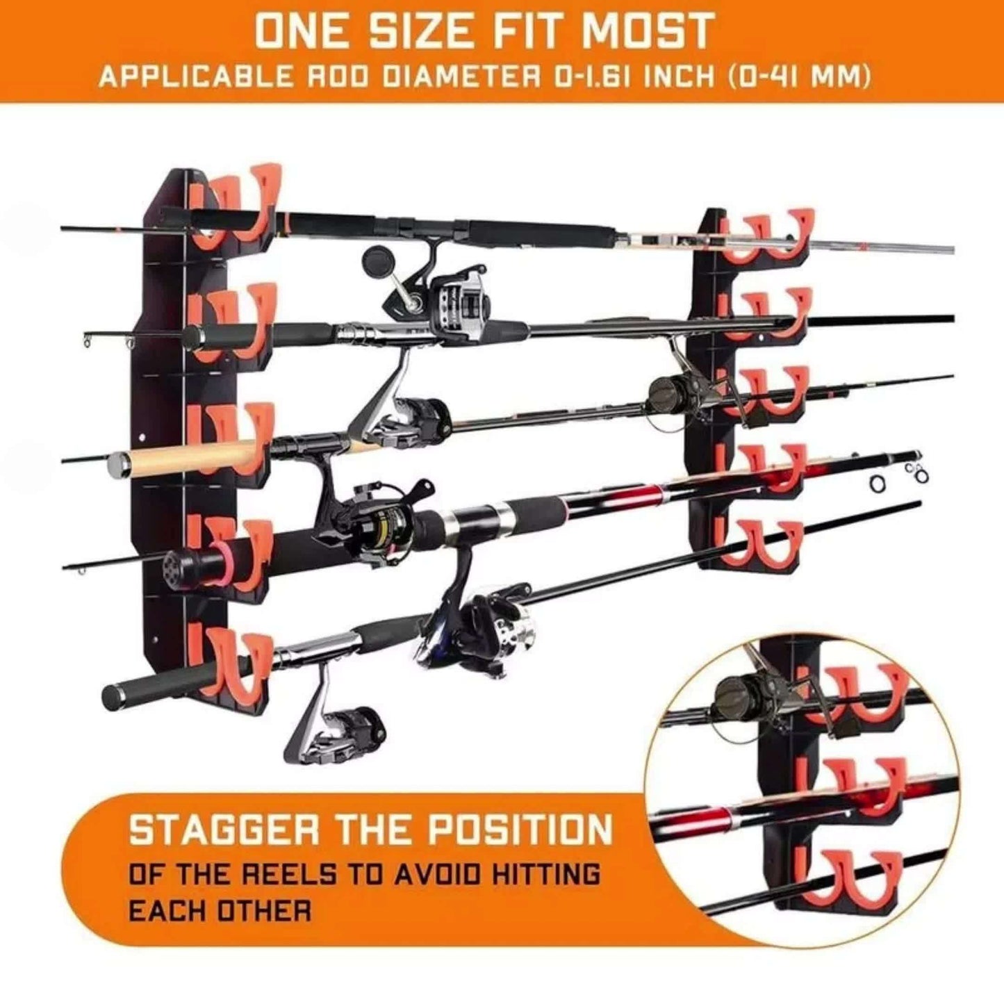 2025 New Fishing Rod Holder, Fishing Rod Display Rack, Suitable for Garage, Wall Or Ceiling Installation Of Fishing Rod Holder, ABS Material Double-layer Design Saves More Space