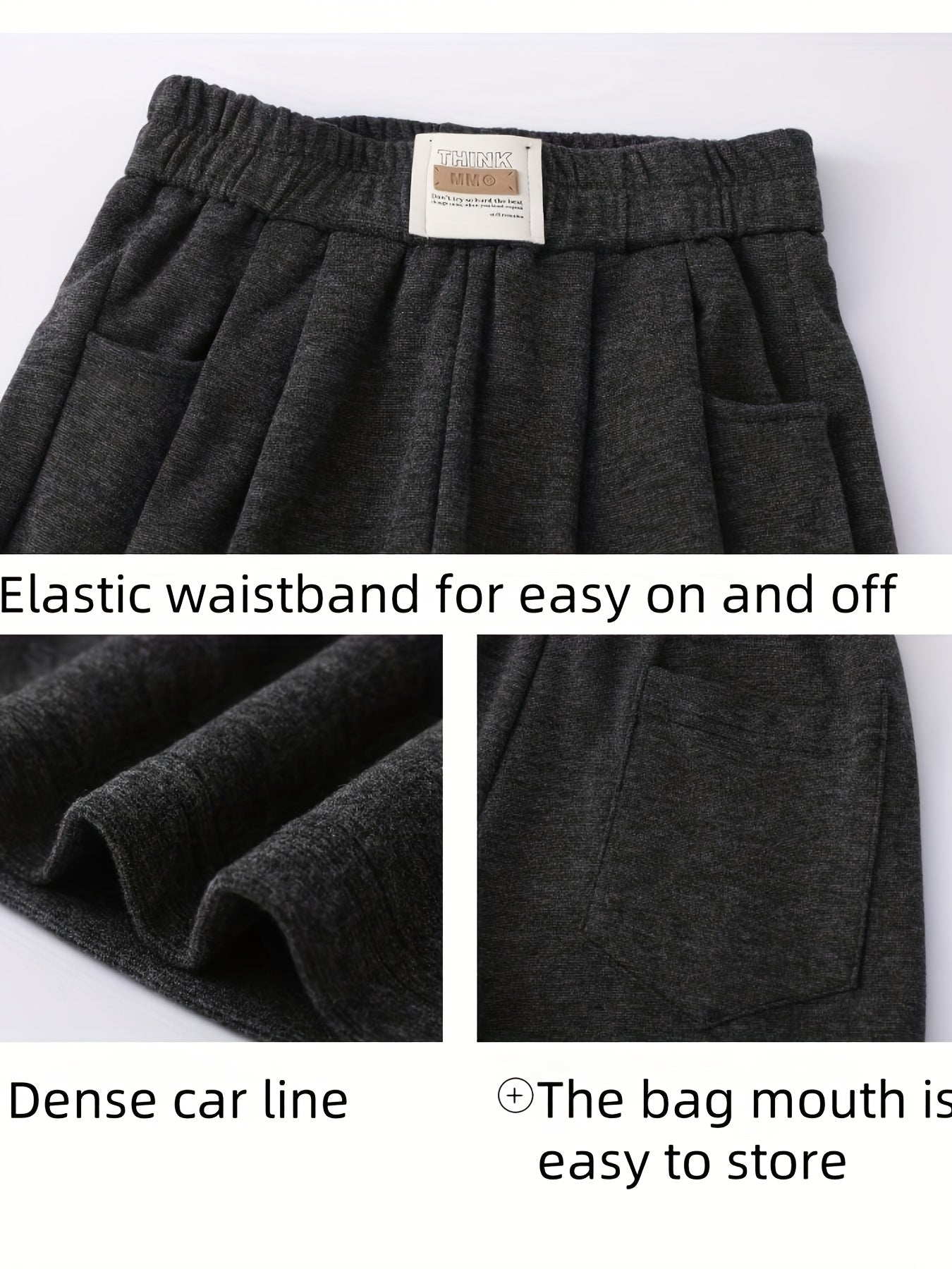 Girls 6-12 Years Wide-Leg Trousers - Stretchy Wrinkle-Resistant Pants with Adjustable Waist & Pockets, Soft Straight-Leg Leggings for School, Semi-Formal & Casual Attire (Navy Blue/Black) - Comfortable Stretch Fabric (Hand Wa