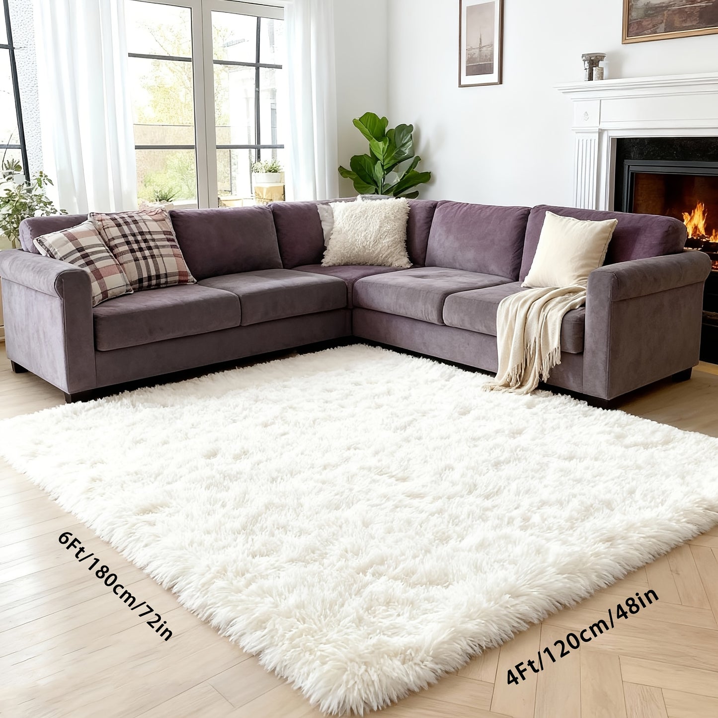 Soft Black Rugs for Bedroom Living Room, 4x6 Feet Modern Indoor Fluffy Shaggy Area Rug, Non-Slip Fuzzy Furry Rug for Bedroom, Dining Room, Christmas Gift, Christmas Decor, Home Decor, High Pile Plush Floor Carpet