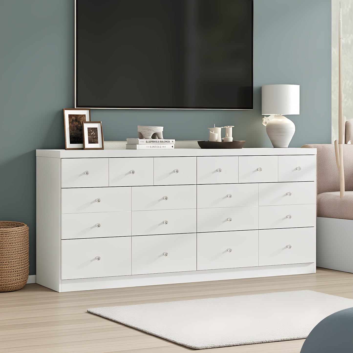 6-Drawer Wide Dresser with Extra Deep Drawers - Wide Cabinet Suitable for, Hallway, TV Stand | Modern 6-Drawer Storage Unit with Deep Drawers | Black/White | MDF & (Assembly Required)