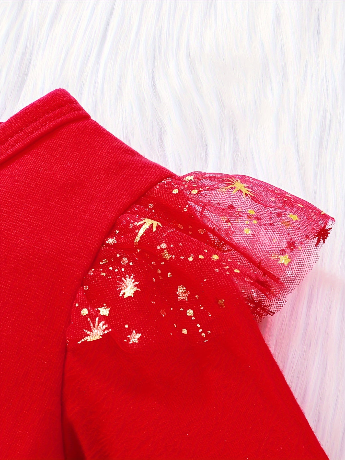 Toddler Girls' Sparkly Red Christmas Dress with Tulle Tutu Skirt & Headband - Long Sleeve Ruffled Sleeves, Merry Christmas Lettering & Star/Flower Embellishments, Knee-Length Flared Umbrella Skirt for Holiday Parties & Photo