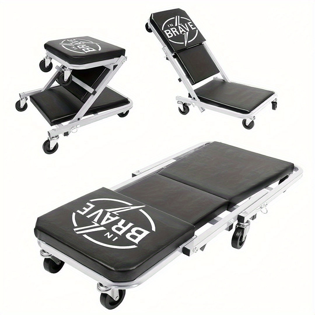 36-Inch Heavy-Duty 3-In-1 Folding Crawler - Professional-Grade Adjustable Z-Seat, 6-Wheel Rollers with Brakes, Can Tilt/Lie Down, 150-450 Lbs Super Load-Bearing, Multi-Function Car Repair Lying Board, Red And Black Color Matc