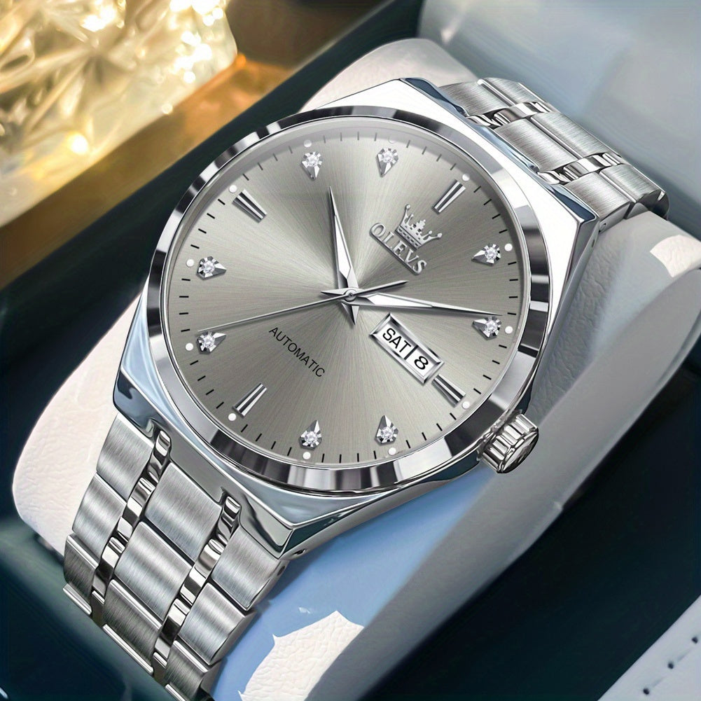 OLEVS Men's Automatic Mechanical Watch with Luminous Hands & Dual Calendar (Day/Date) - Self-Winding Analog Wristwatch, No /, for Business & Casual Attire, Durable Mechanical Movement, Affordable Luxury Watch