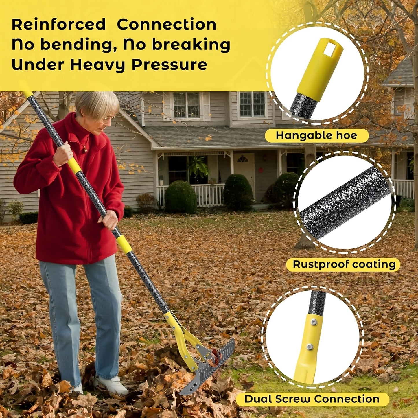 69" Heavy-Duty Metal Garden Thatch Rake with 15" Wide 19 Teeth - Professional Grade Thatching Rake for Lawn Care, Soil Loosening, Mulching