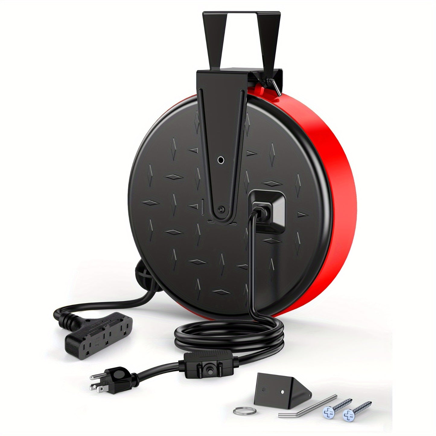 30ft Retractable Extension Cord, 16AWG/ 3C SJTW Power Cord, 3 Outlets, 10A/125V Hand Wind Retractable Extension Cord Reel, Power Cord Reel, Electric Fence Fence, Electric Fence Post, Extension Cord Retractable, Extension Cord