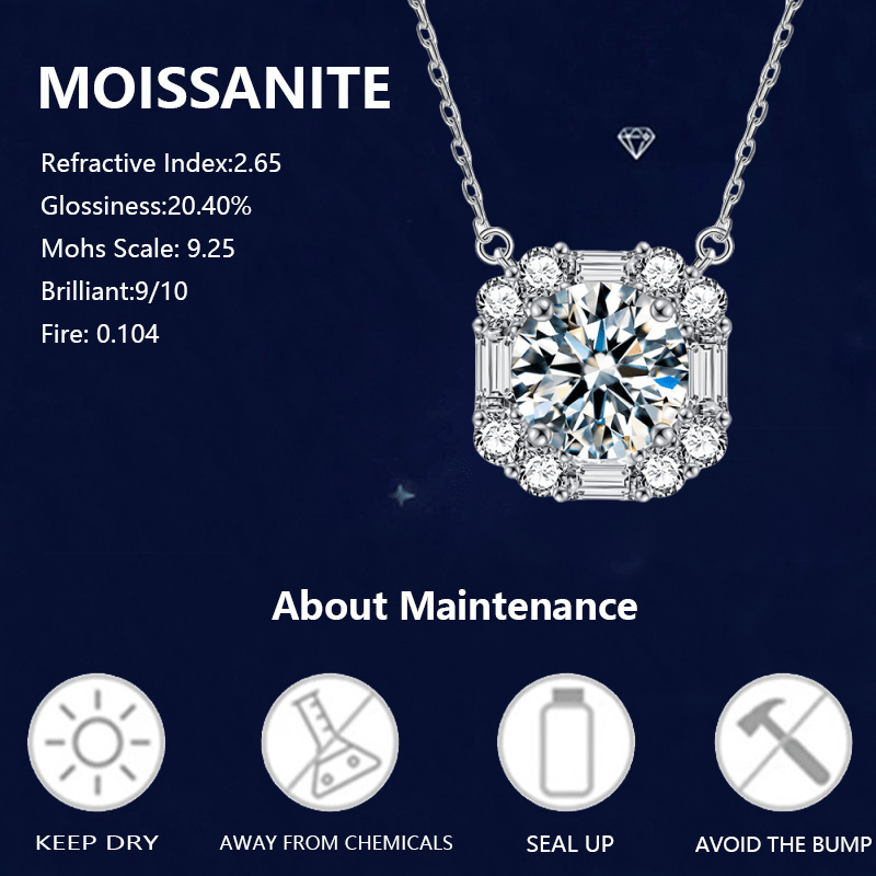 925 Silvery 3Ct Moissanite Sugar Cube Necklace, Couple Style, Fashion Trend, Men'S And Women'S Jewelry Pendant Clavicle Chain, Suitable for Daily Wear, Banquets, Weddings, Dating, Mother'S Day And Father'S Day Gifts, Birthday