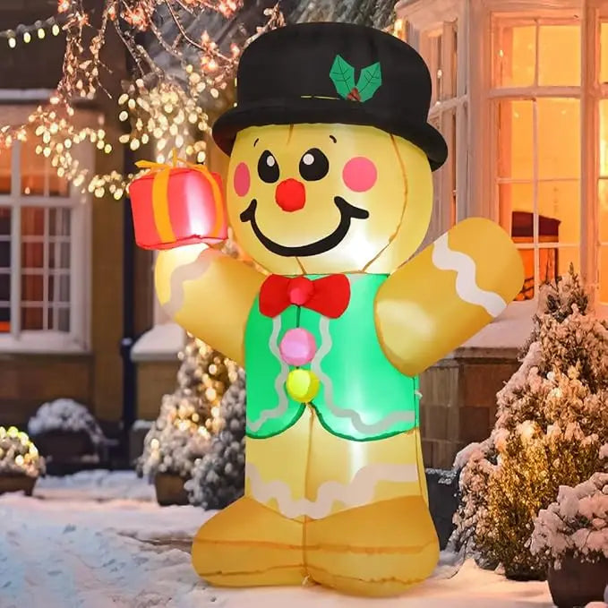 GOOSH 5 FT Christmas Inflatables Gingerbread Man Outdoor Christmas Decorations Blow Up Yard Decor with LED Lights