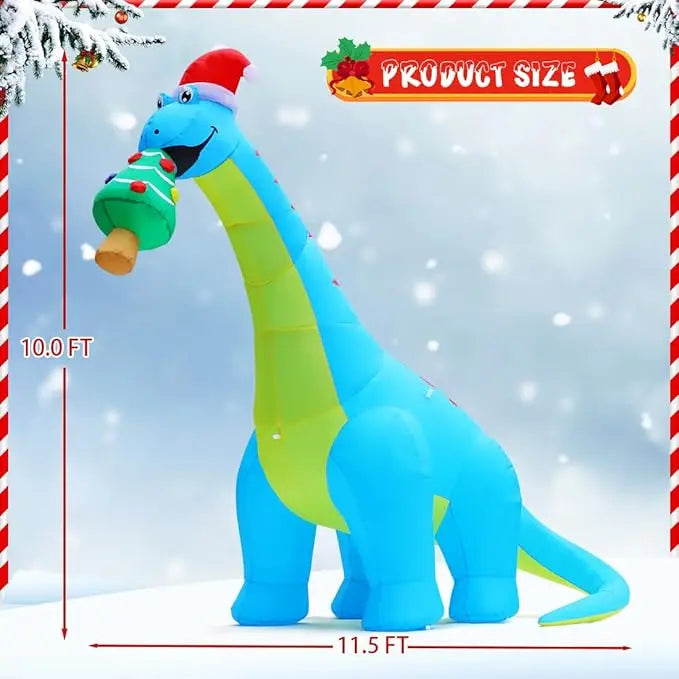 GOOSH 10FT Christmas Inflatables Outdoor Decorations, Blow Up Dinosaur Eat Christmas Tree Shake Dinosaur with Built-in LEDs