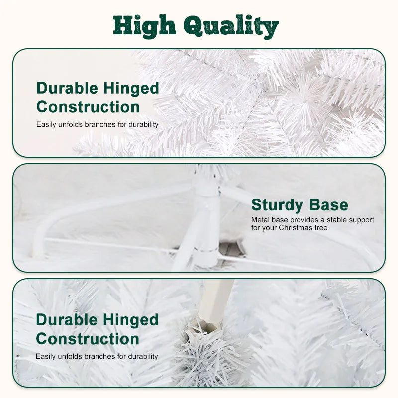 7FT White Christmas Tree with Metal Base – Pre-Lit Fluffy PVC 1000 Branches for Holiday /Xmas Decor, No Ornament