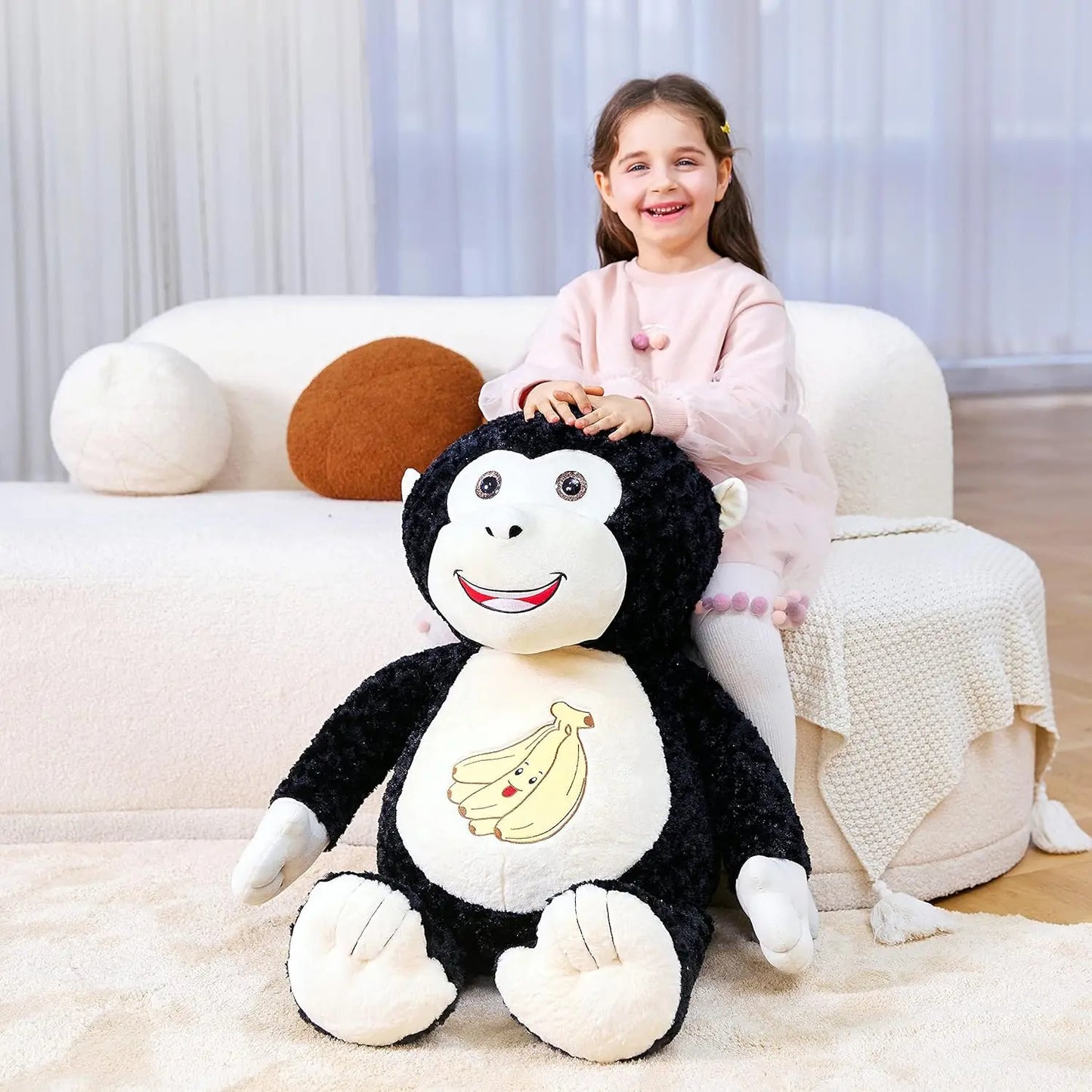 IKASA Large Monkey Plush Toy Stuffed Animal,Giant Jumbo Soft Toys,Cute Huge Big Size Fat Oversized Fluffy Plushy Plushie,Gifts