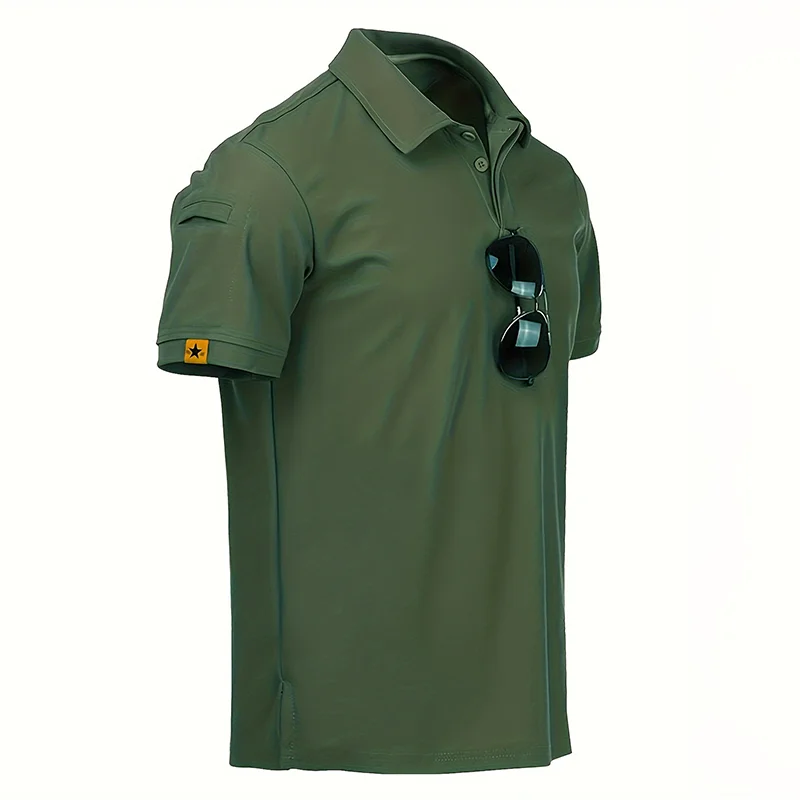 5Pcs Men's Summer Short Sleeve Lapel Shirt Breathable Quick-Drying T-Shirt For Hiking Sports Casual T-Shirt Can Hang Glasses