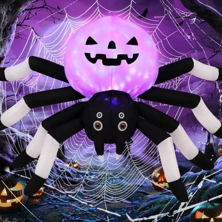 Goosh Inflatables 5FT Light-Up Spider Halloween Inflatable with Pumpkin Head