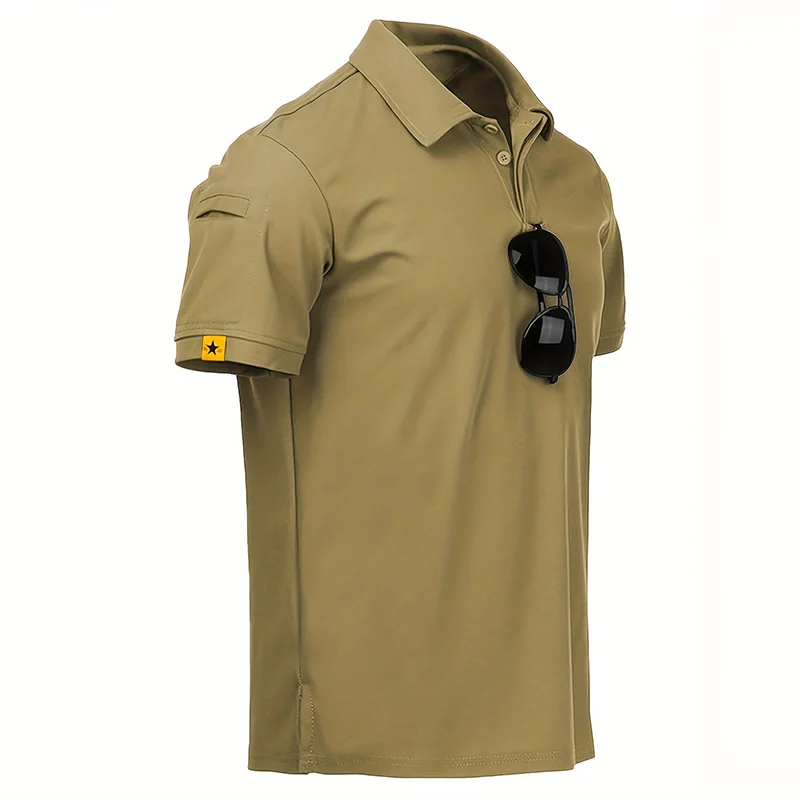 5Pcs Men's Summer Short Sleeve Lapel Shirt Breathable Quick-Drying T-Shirt For Hiking Sports Casual T-Shirt Can Hang Glasses
