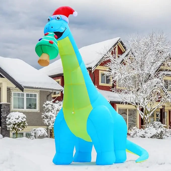 GOOSH 10FT Christmas Inflatables Outdoor Decorations, Blow Up Dinosaur Eat Christmas Tree Shake Dinosaur with Built-in LEDs