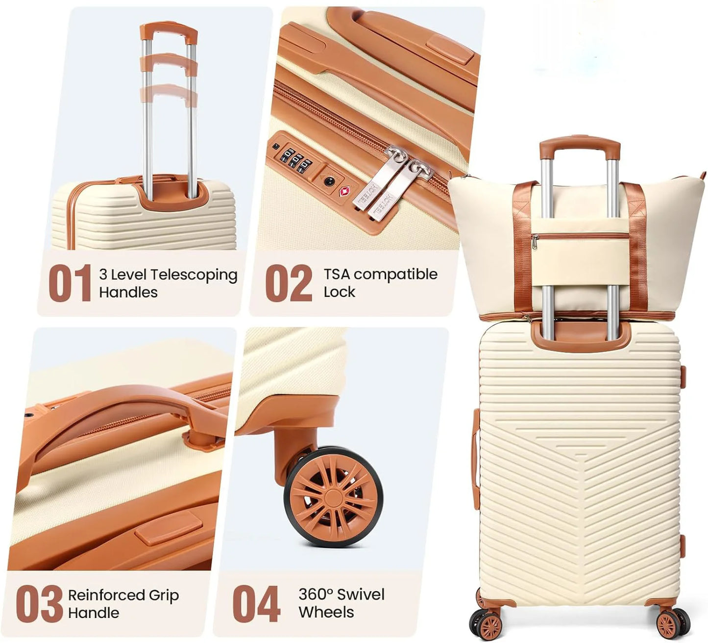 4 Piece Luggage Set Carry On ABS+PC Hard Shell Suitcase Travel Packing Box With Spinner Wheels & TSA Lock For Business Trip