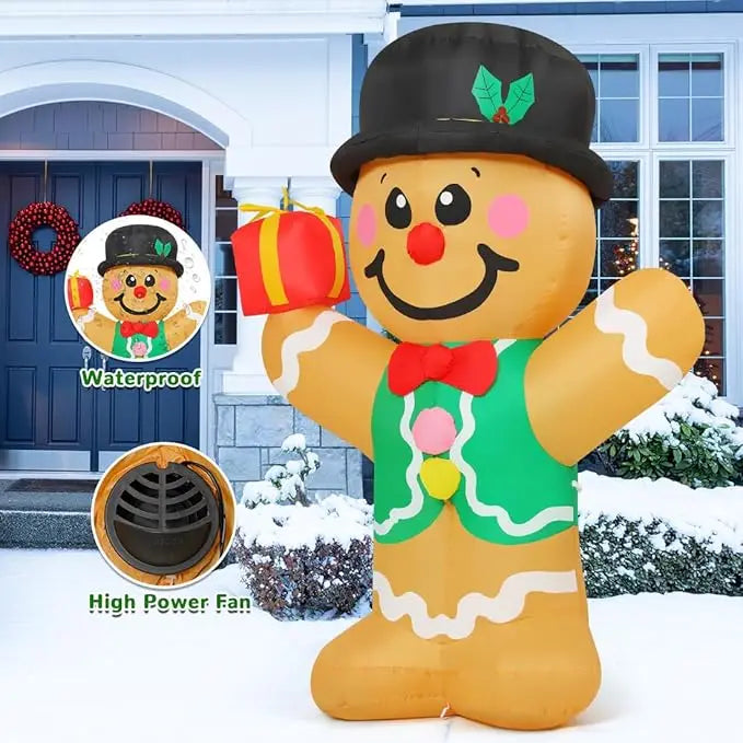GOOSH 5 FT Christmas Inflatables Gingerbread Man Outdoor Christmas Decorations Blow Up Yard Decor with LED Lights