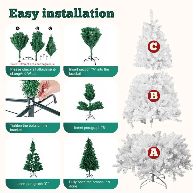 7FT White Christmas Tree with Metal Base – Pre-Lit Fluffy PVC 1000 Branches for Holiday /Xmas Decor, No Ornament