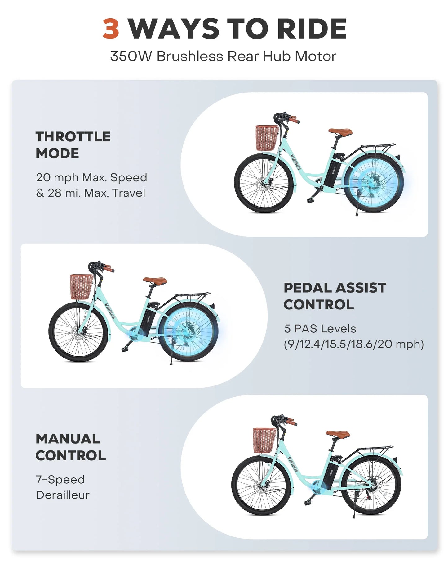 Electric Bike for Adults, 26" ebike with 350W Motor Shimano 7 Speed Shifter Pedal Assist 36V Battery Dual Disc Brakes for Men Wo