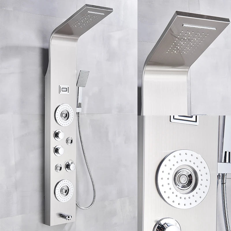 ALENARTWATER Bathroom Shower Panel LED Waterfall Shower Water Top Spray Temperature Display Faucet Back Massage with Water Tap