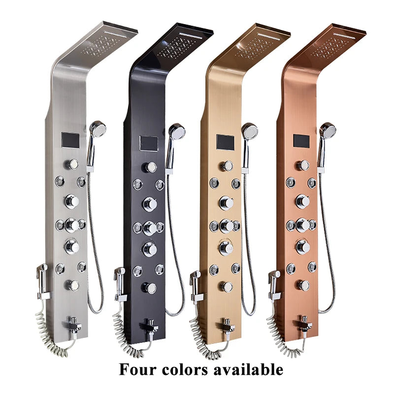 Luxury Bathroom Shower Panel Waterfall Rainfall Shower Head Hot Cold Mixer Tap Bidet Faucet with Handshower Massage Jets Spout