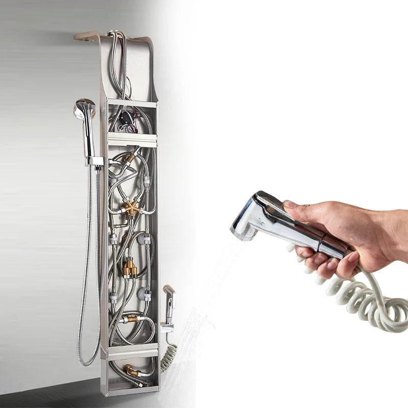 Luxury Bathroom Shower Panel Waterfall Rainfall Shower Head Hot Cold Mixer Tap Bidet Faucet with Handshower Massage Jets Spout